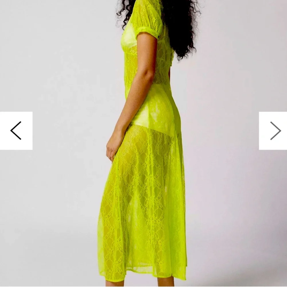New Urban Outfitters Connie Sheer Lace Maxi Dress Size  Green Short Sleeve - Picture 3 of 13